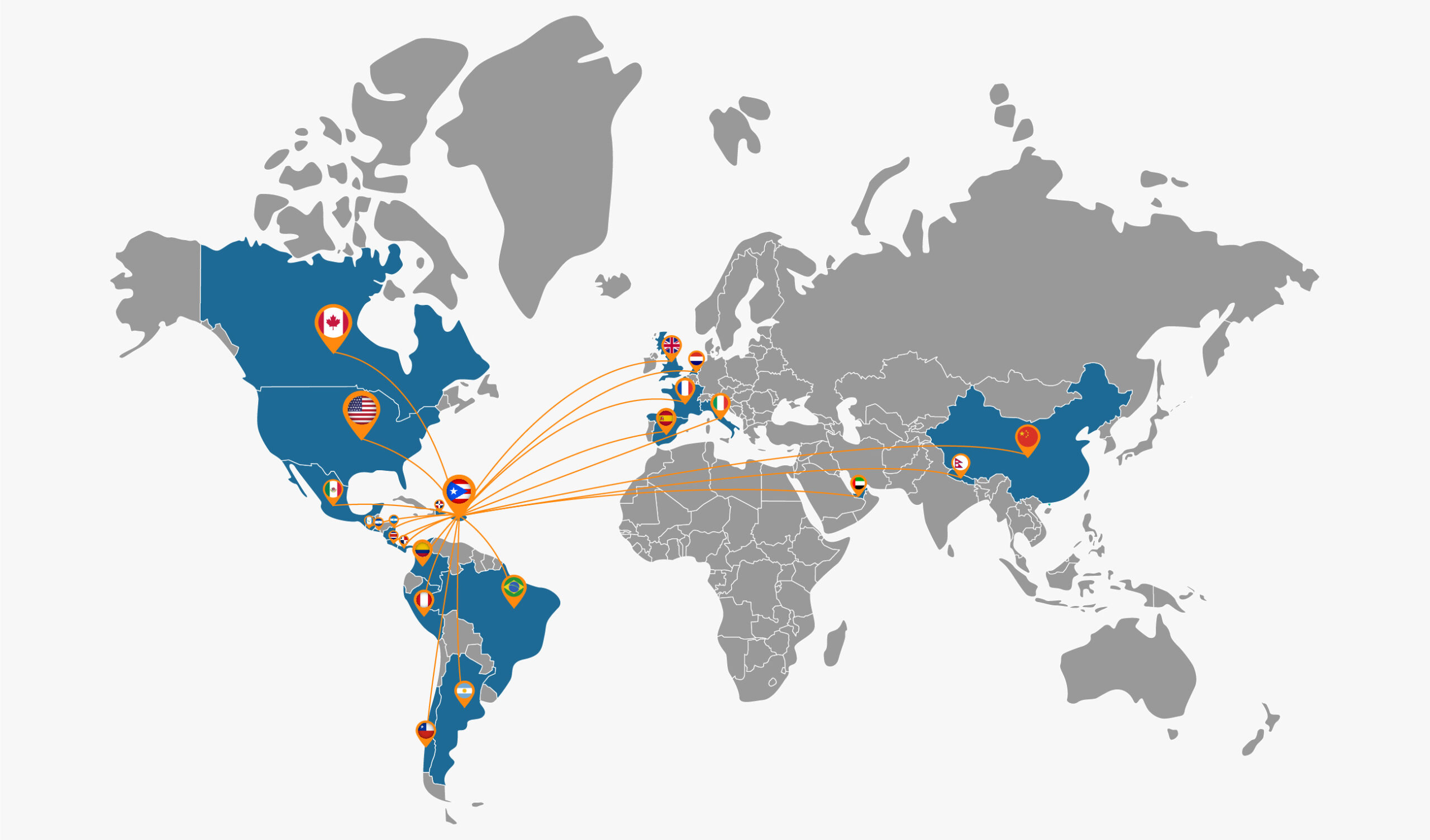 map of the world showing the flags of the countries where edge legal carries cases and has coverage